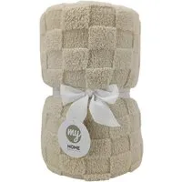 Checkerboard Sherpa Throw - Cream