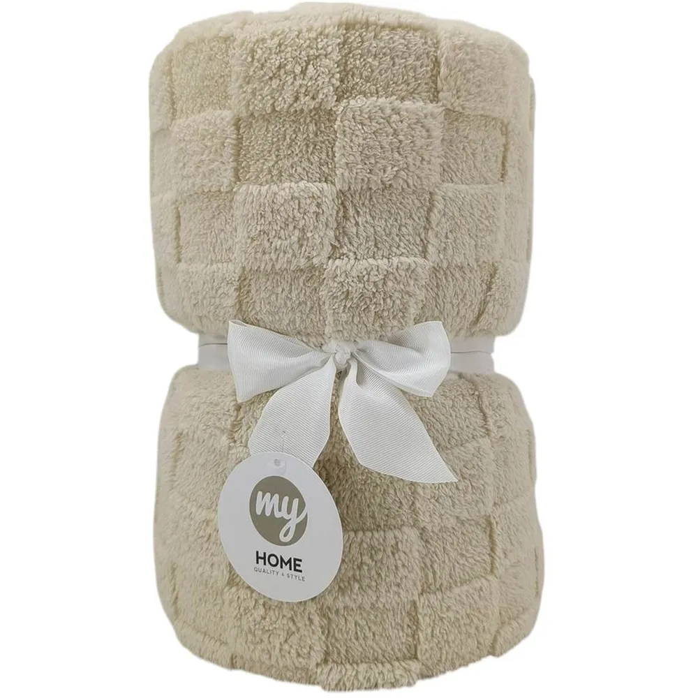 Checkerboard Sherpa Throw - Cream image