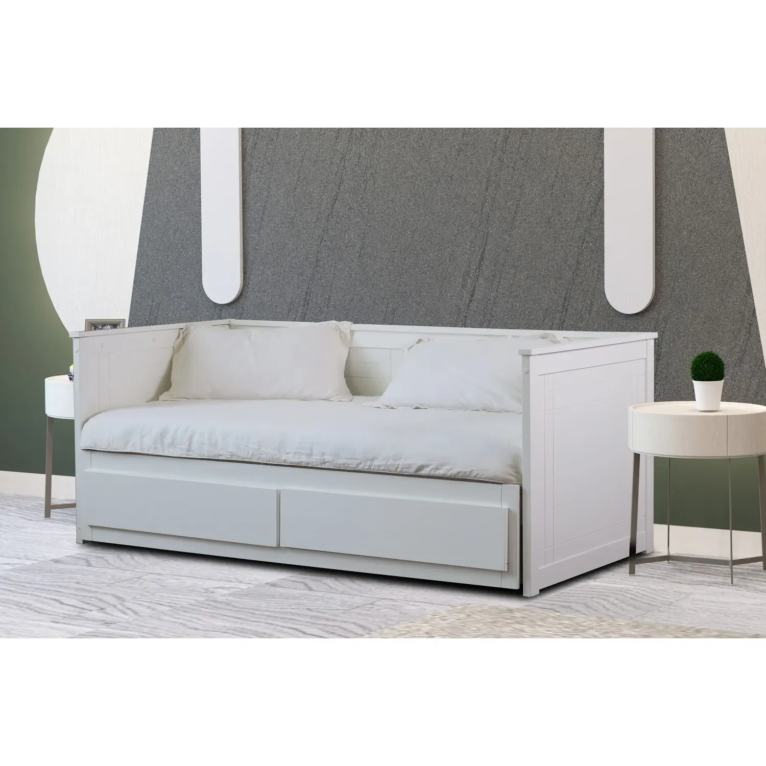 Chelsea 2 Drawer Day Bed with Trundle - White