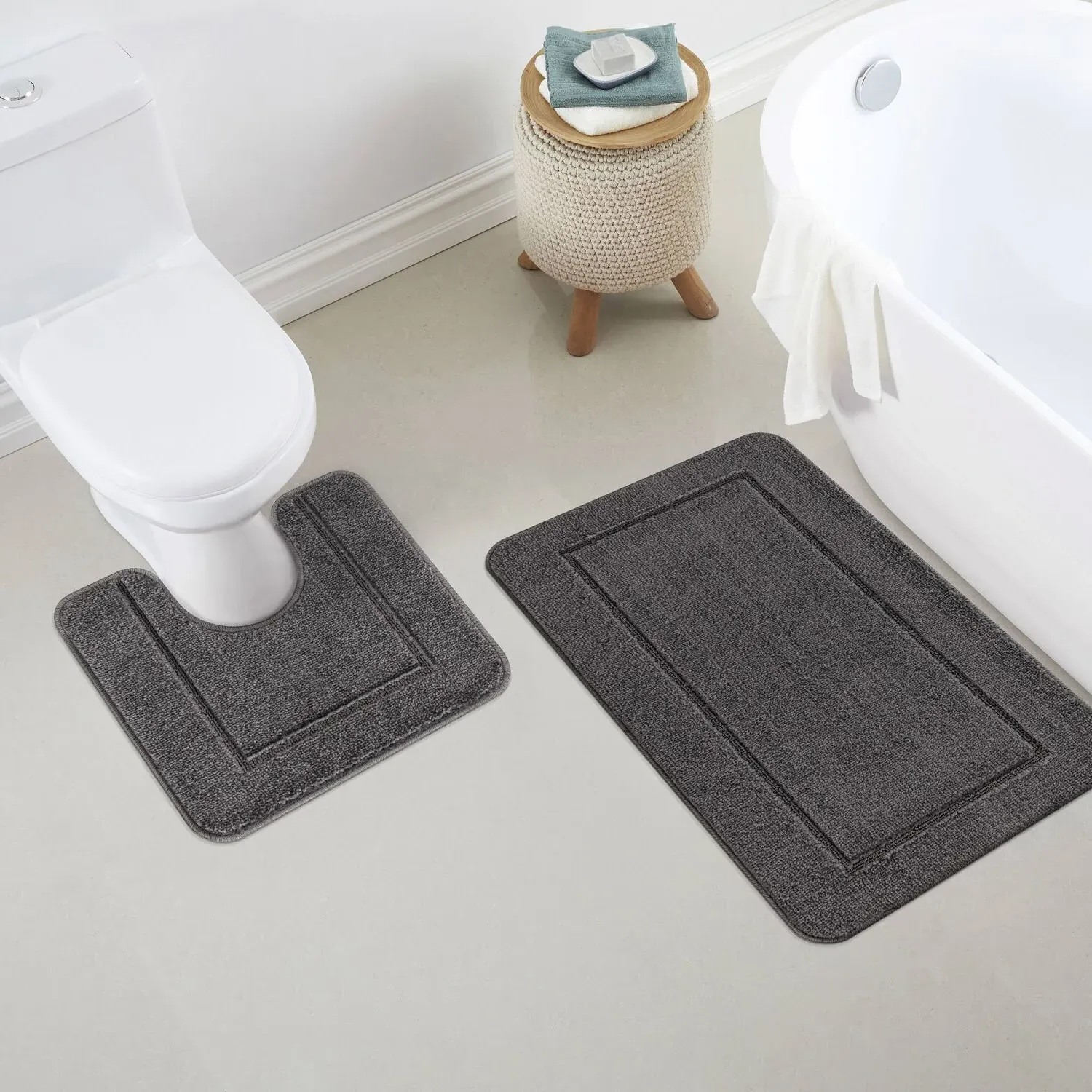 Chelsea 2 Piece Bath Mat Set - Dark Grey