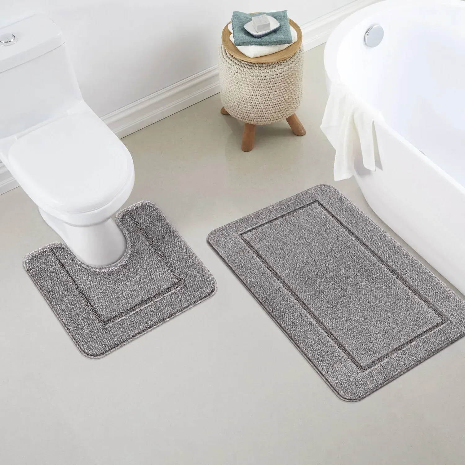 Chelsea 2 Piece Bath Mat Set - Grey