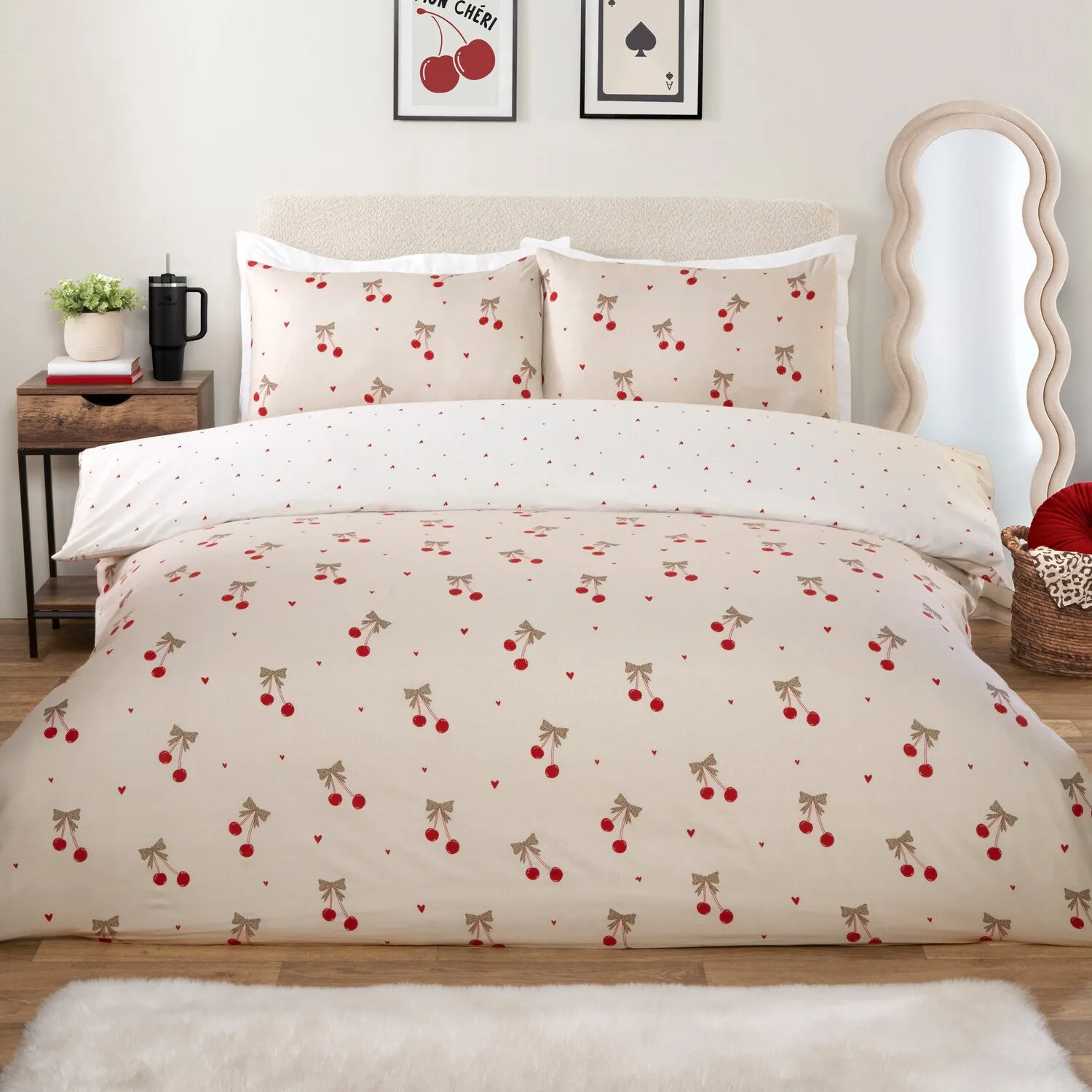 Cherries Double Bedding Set - Natural