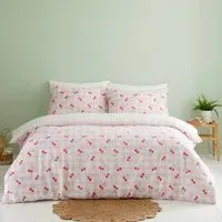 Cherries Gingham Double Duvet Set - Pink