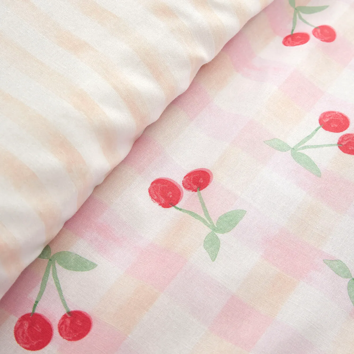 Cherries Gingham King Duvet Set - Pink