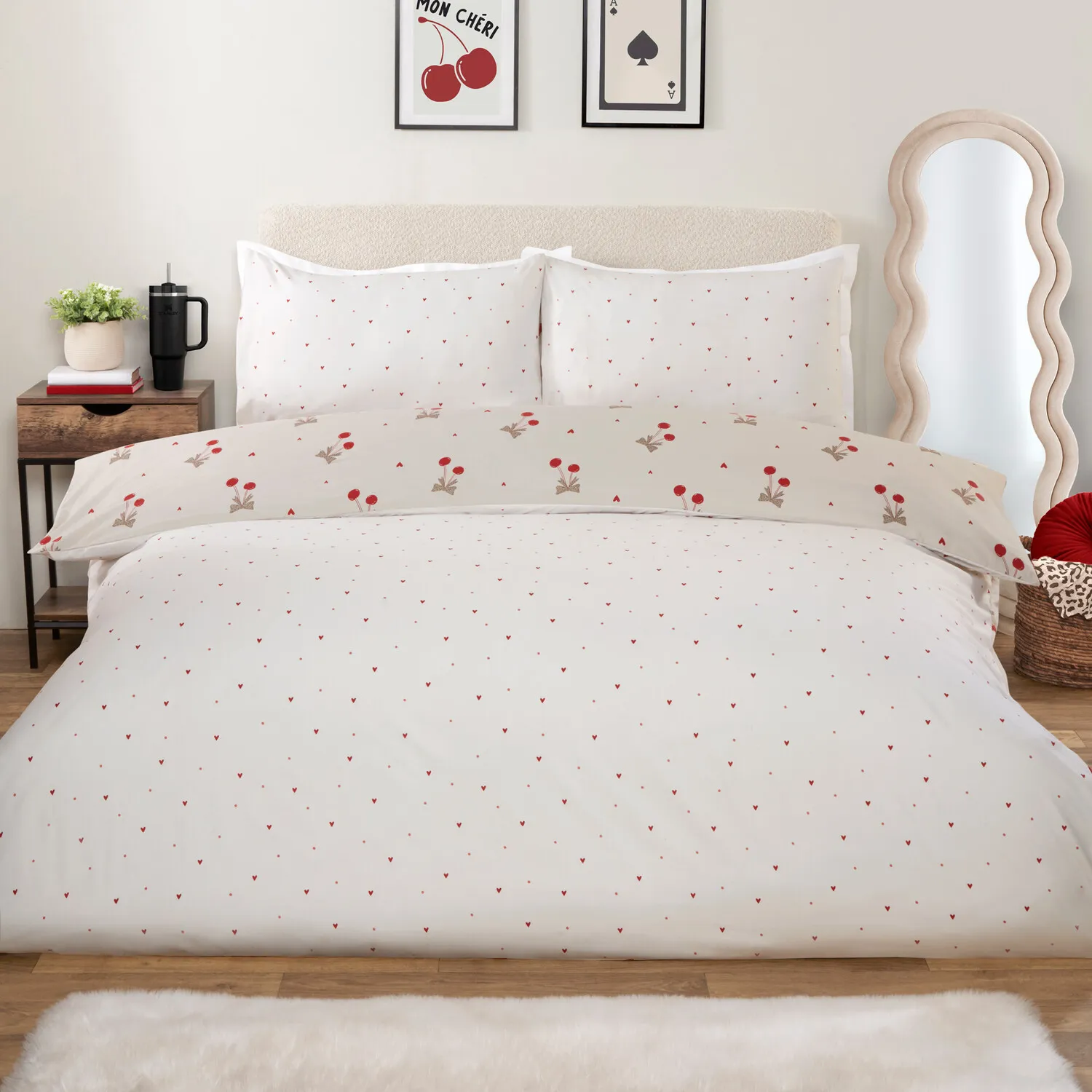 Cherries King Size Bedding Set - Natural