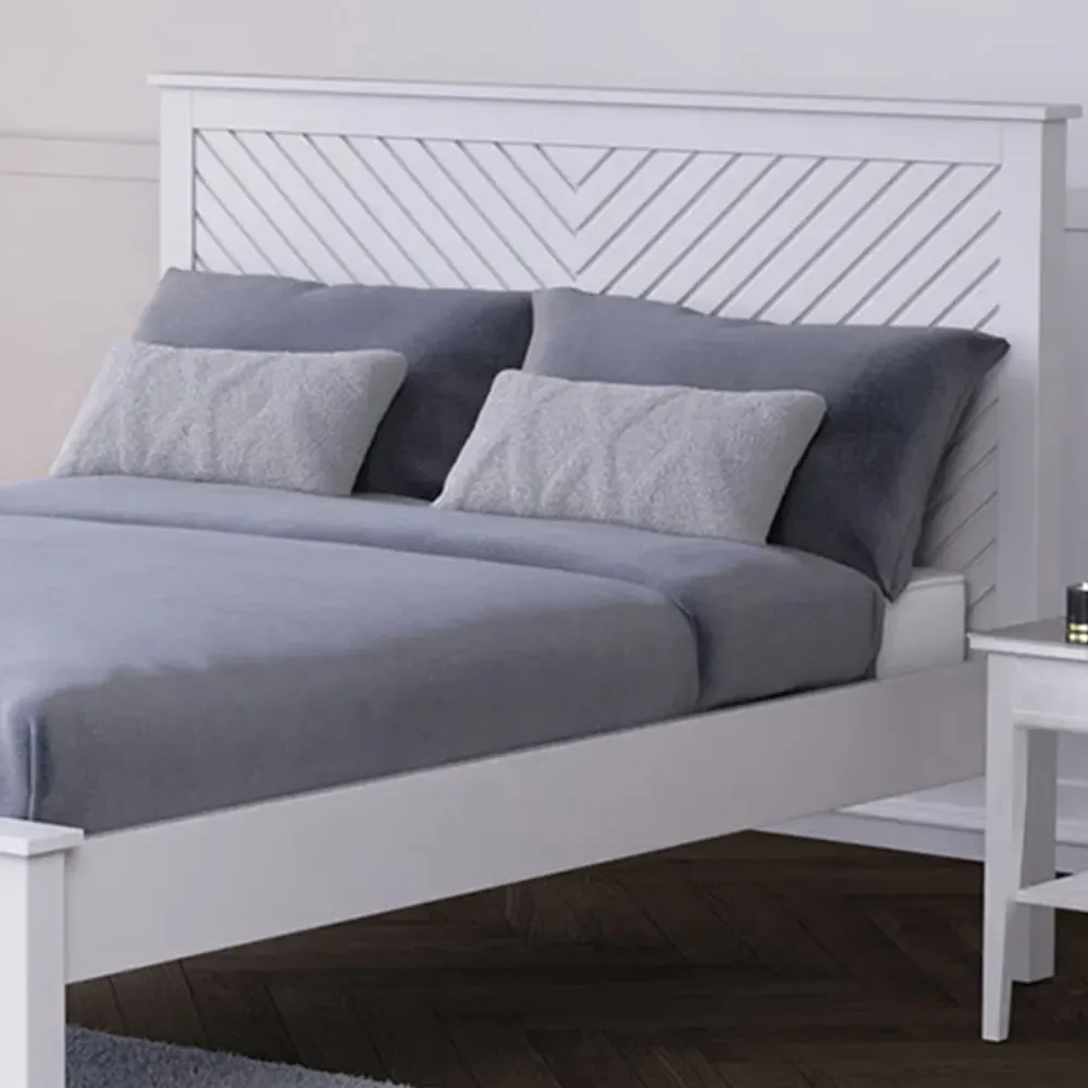 Chevron Double Bed Frame with Chevron Detailing - White