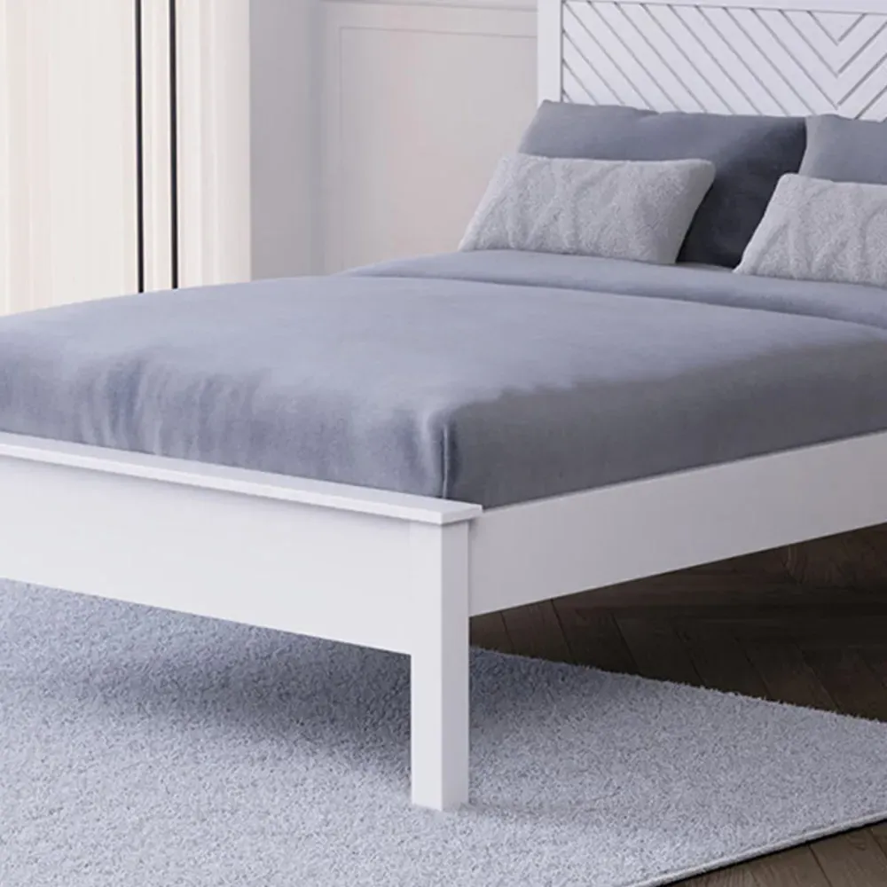 Chevron King Size Bed Frame with Chevron Detailing - White