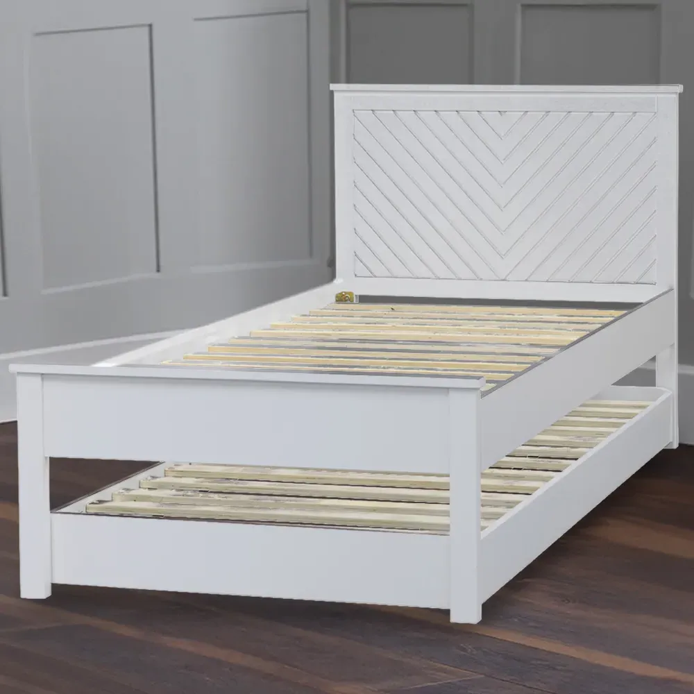 Chevron Single Guest Bed with Trundle - White