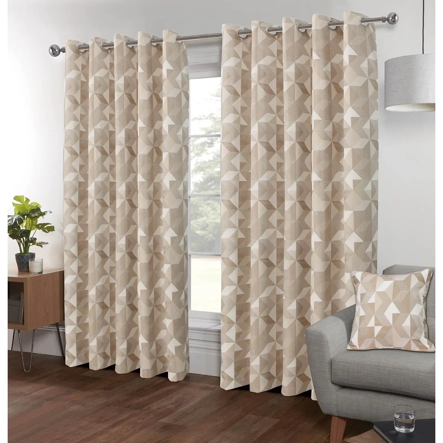 Chicago Geo Eyelet Curtains 229cm - Natural