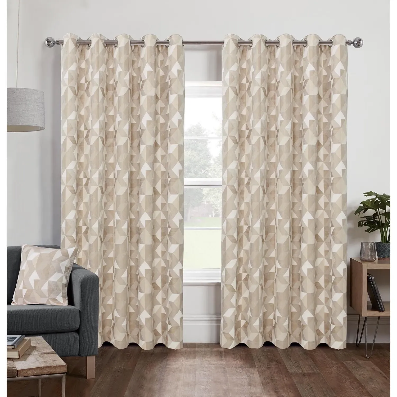 Chicago Geo Eyelet Curtains 229cm - Natural