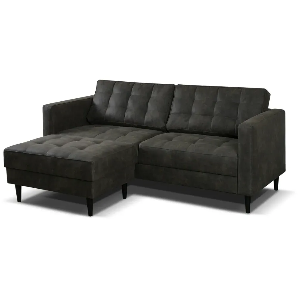 Chloe 2-Seater Chaise Sofa with Reversible Ottoman - Black