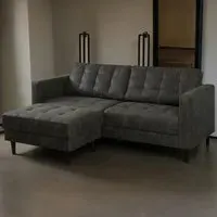 Chloe 2-Seater Chaise Sofa with Reversible Ottoman - Black