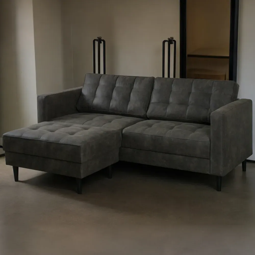 Chloe 2-Seater Chaise Sofa with Reversible Ottoman - Black image