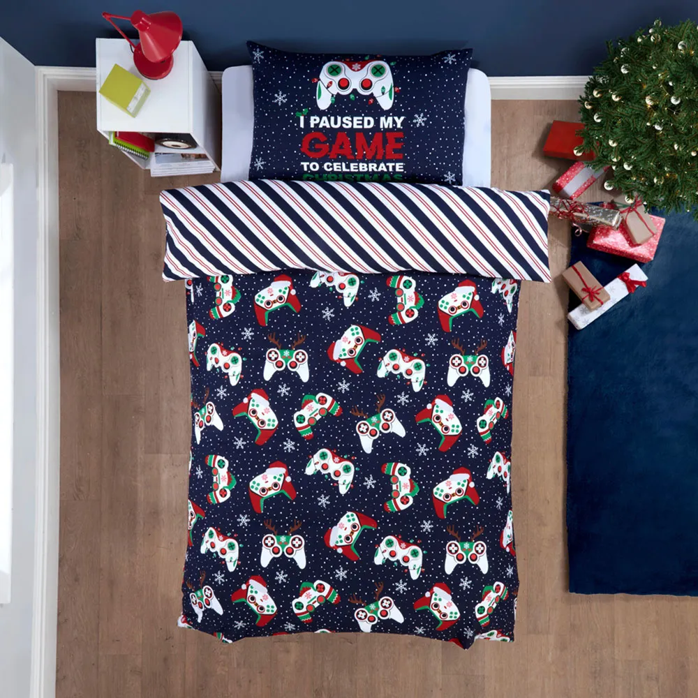 Christmas Gamer Double Duvet Set - Navy