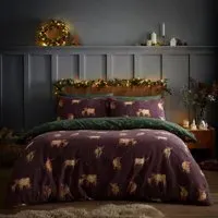 Christmas Highland Cows Superking Duvet Set - Burgundy