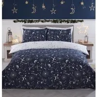Christmas Night Sky Double Duvet Cover Set - Navy