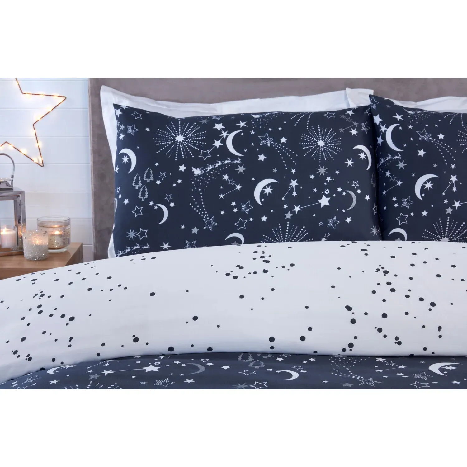 Christmas Night Sky Single Duvet Cover Set - Navy