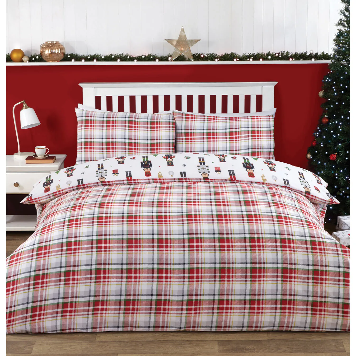Christmas Nutcrackers King Size Duvet Cover Set - White