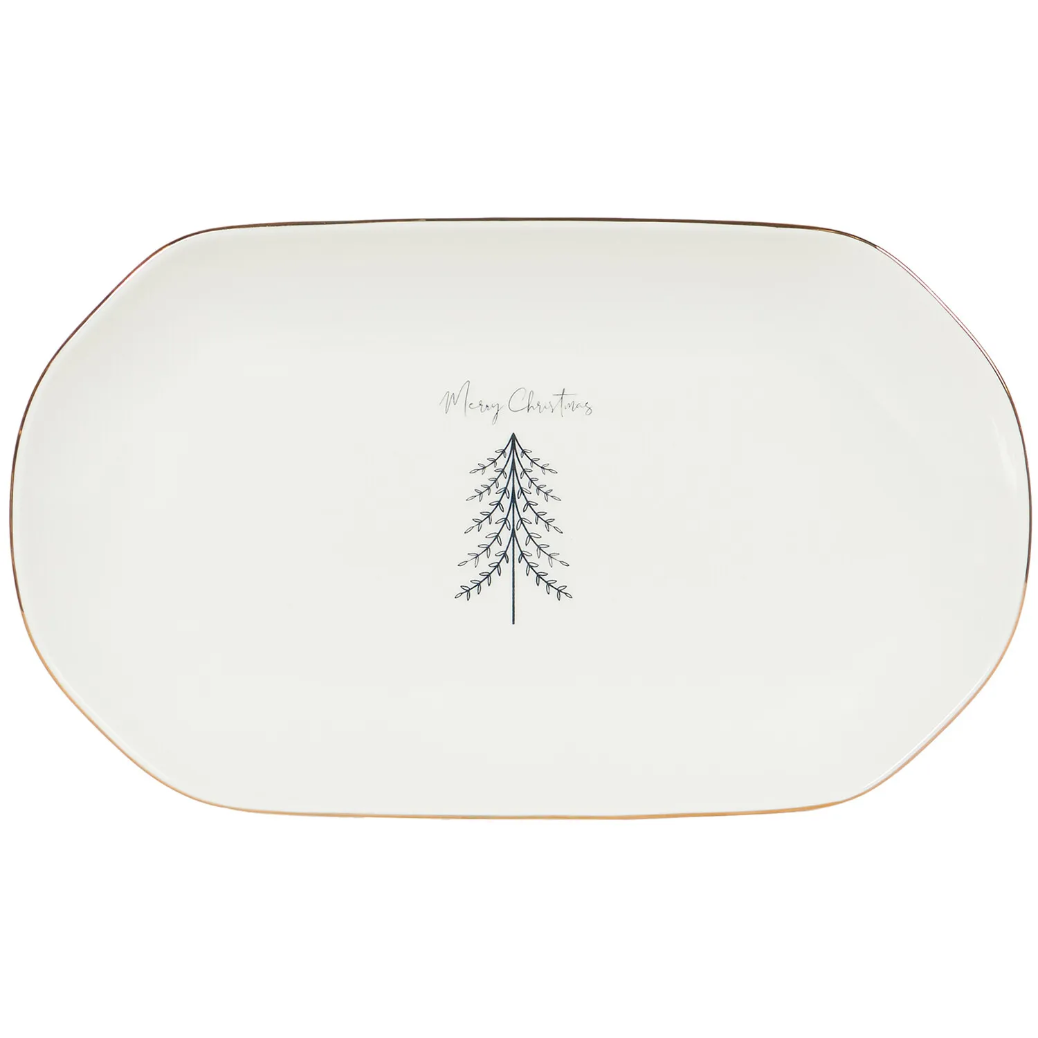 Christmas Pine Oval Platter - Gold