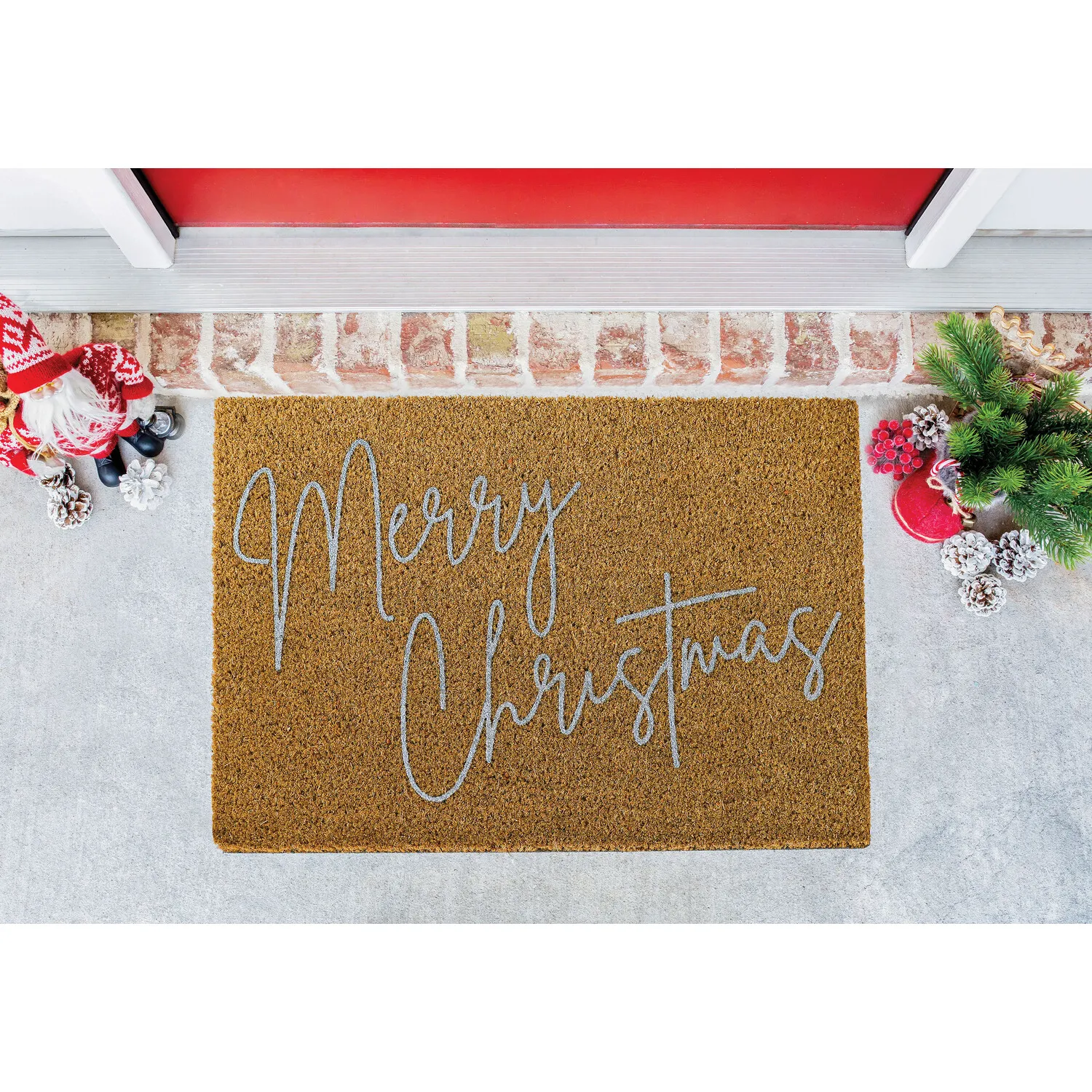 Christmas Printed Coir Door Mat - Brown