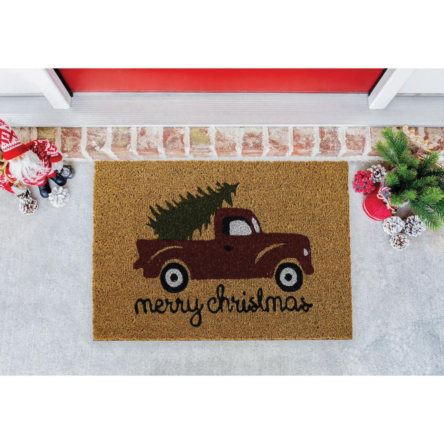 Christmas Printed Coir Door Mat - Brown