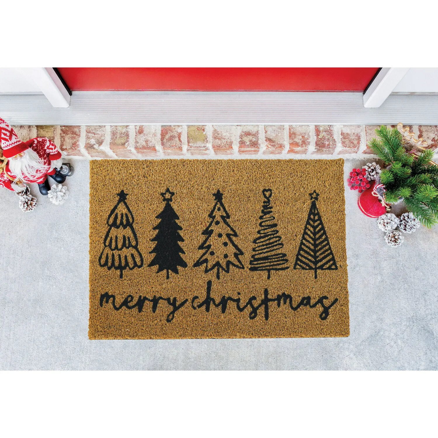 Christmas Printed Coir Door Mat - Brown
