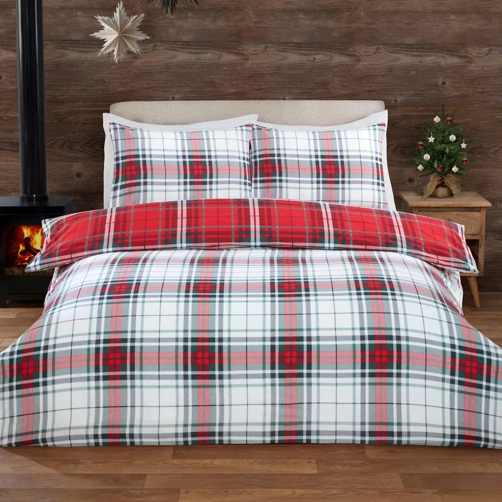 Christmas Tartan Double Duvet Set - Red