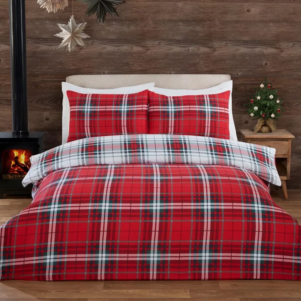 Christmas Tartan Double Duvet Set - Red
