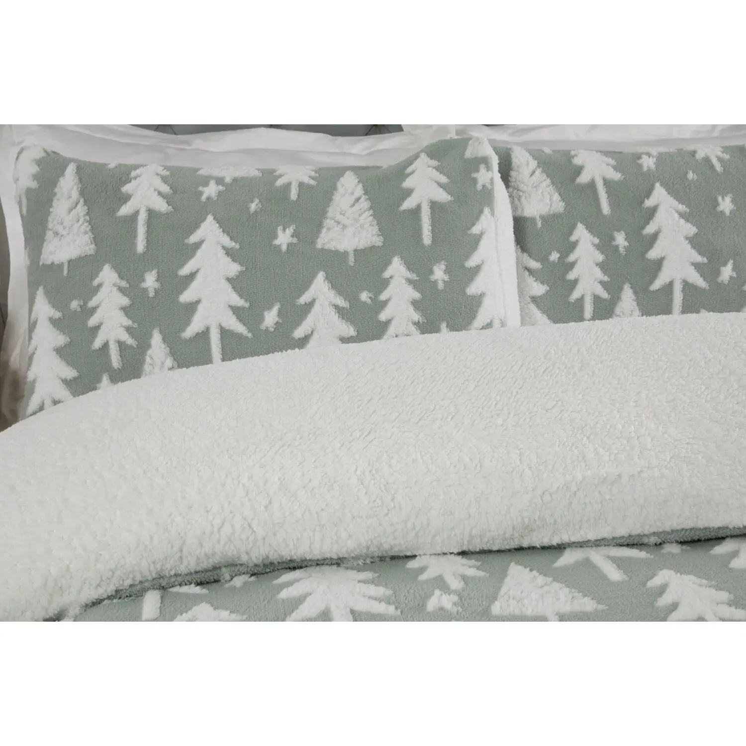 Christmas Tree King Fleece Duvet Cover Set - Sage