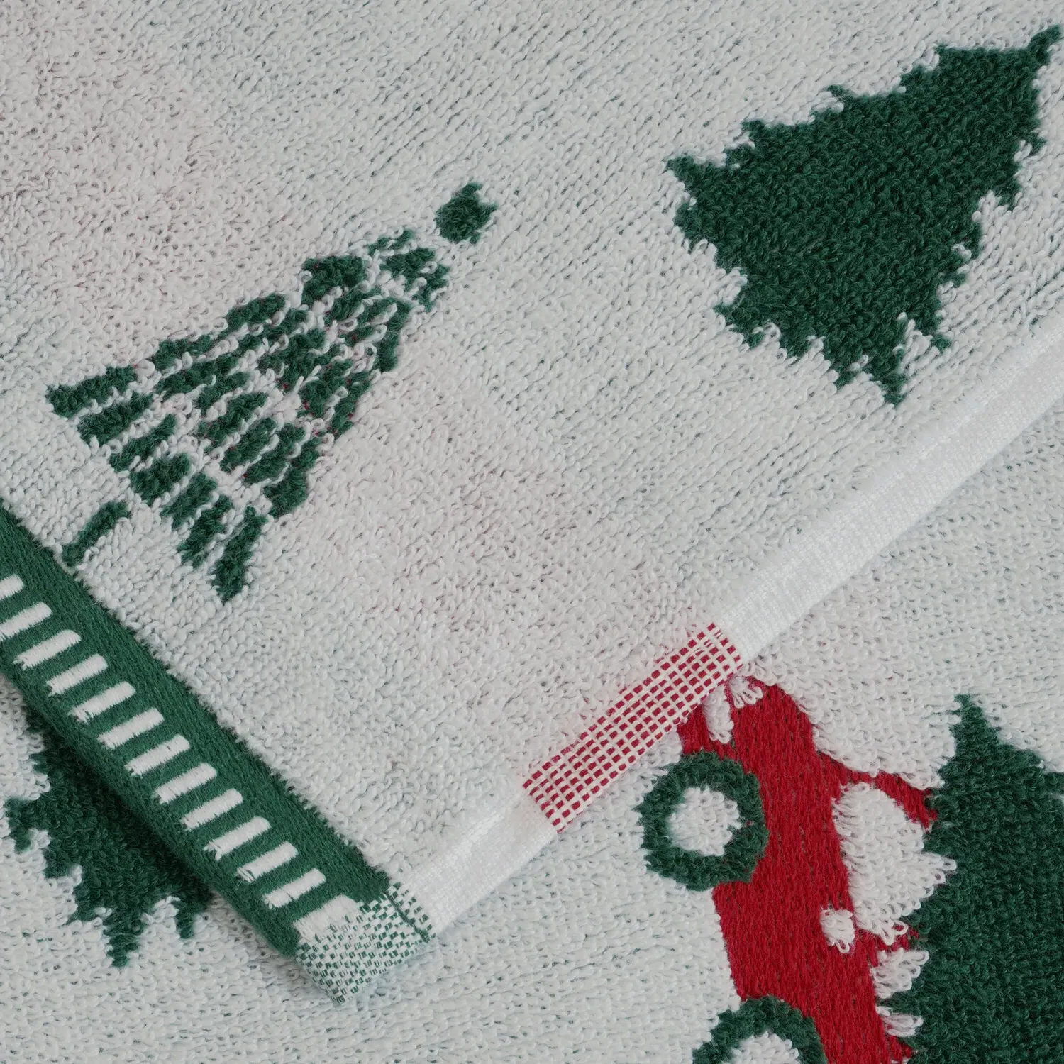 Christmas Tree on Car Hand Towel - Green and White, Cotton