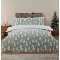 Christmas Tree Single Fleece Duvet Cover Set - Sage