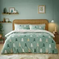 Christmas Trees Double Duvet Set - Green, Fleece
