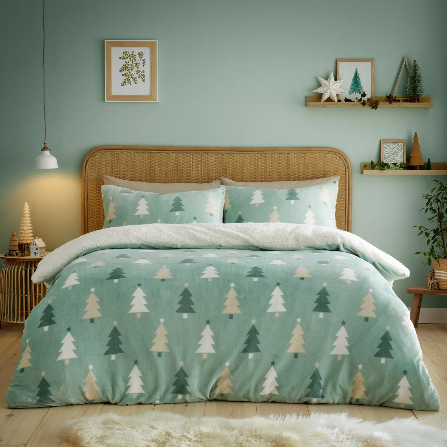 Christmas Trees King Size Duvet Set - Green, Fleece