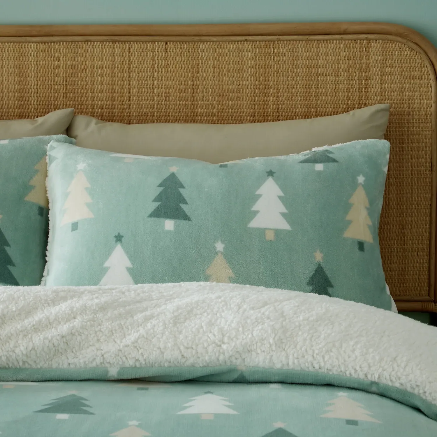 Christmas Trees Single Duvet Set - Green, Fleece