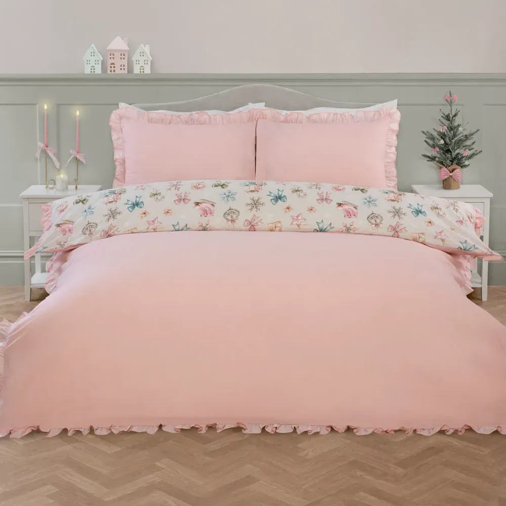 Christmas Vintage King Size Duvet Set - Pink