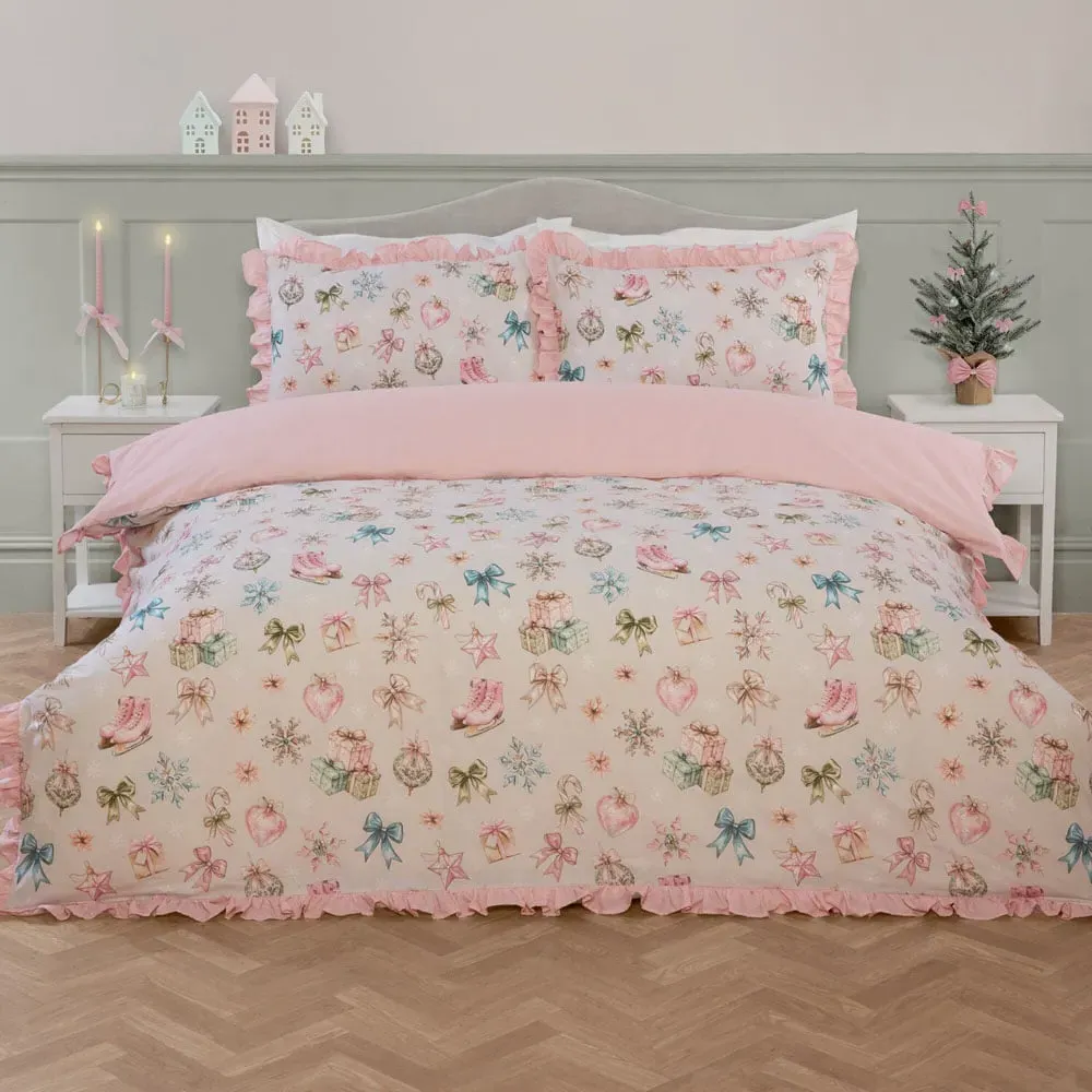 Christmas Vintage Super King Duvet Set - Pink