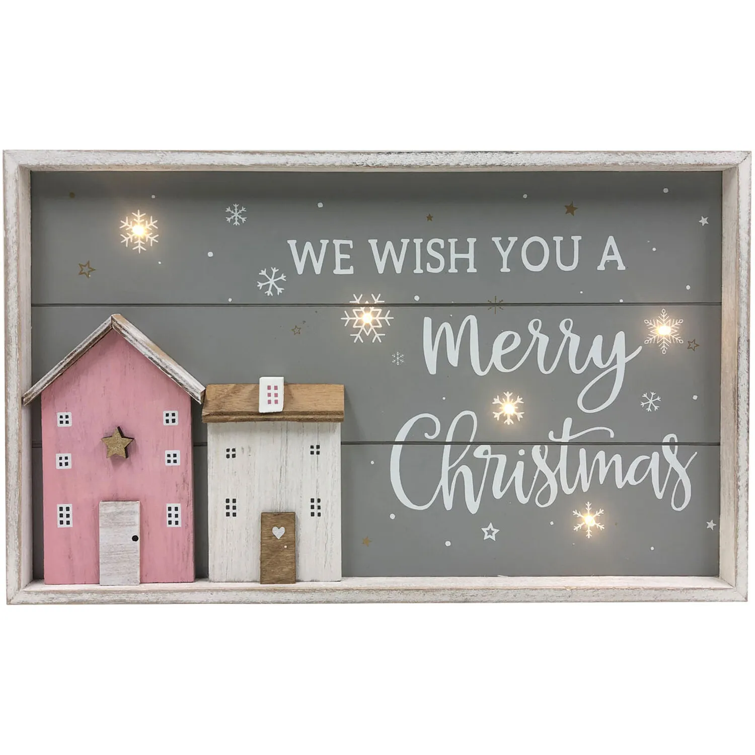 Christmas Wishes LED Wall Art - Wood Effect image