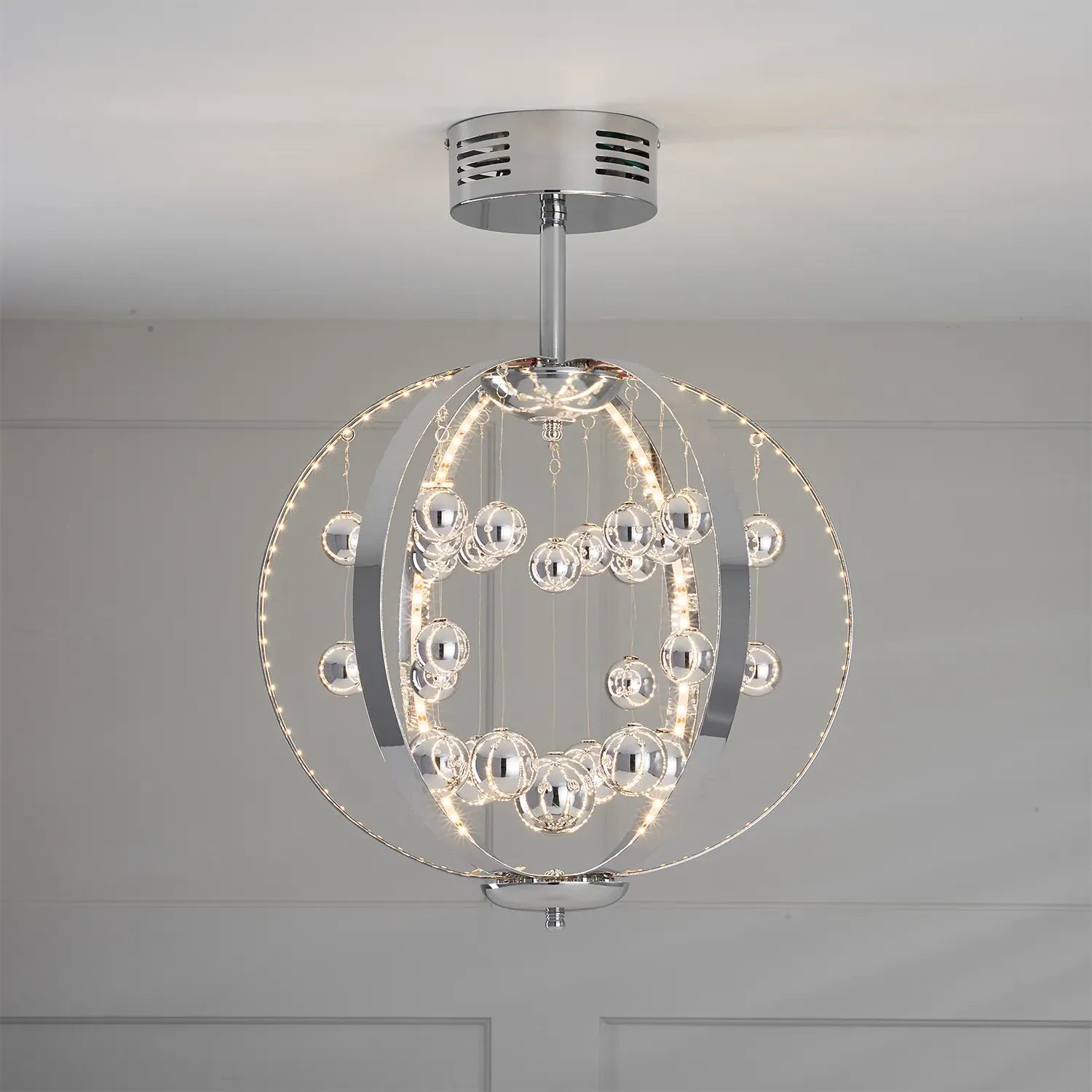 Chrome Orb LED Ceiling Fitting - Silver