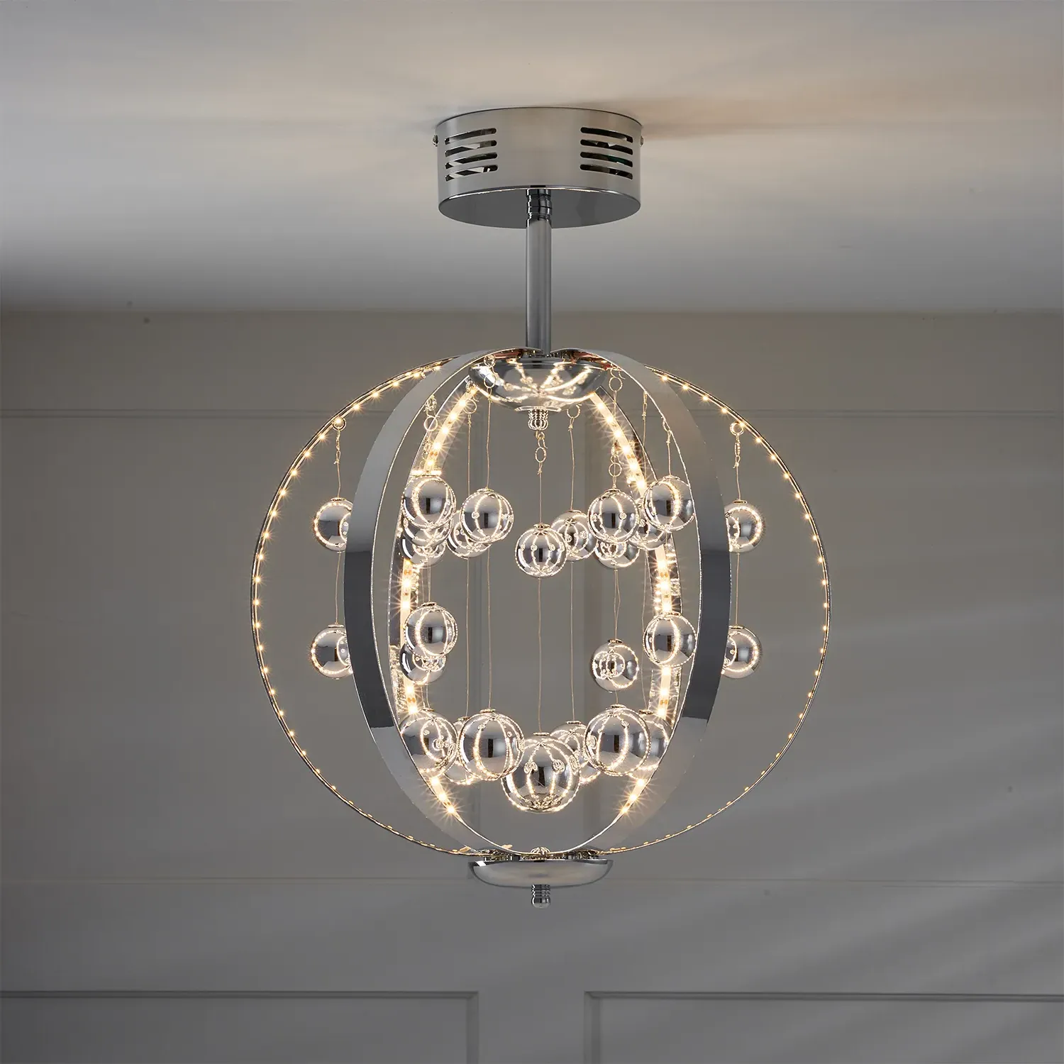Chrome Orb LED Ceiling Fitting - Silver