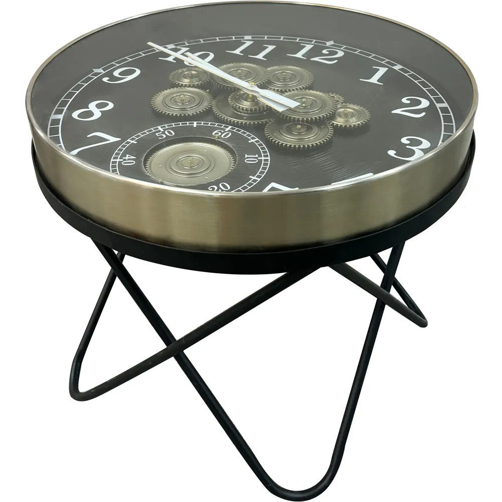 Clog Clock Round Side Table with Gear Design