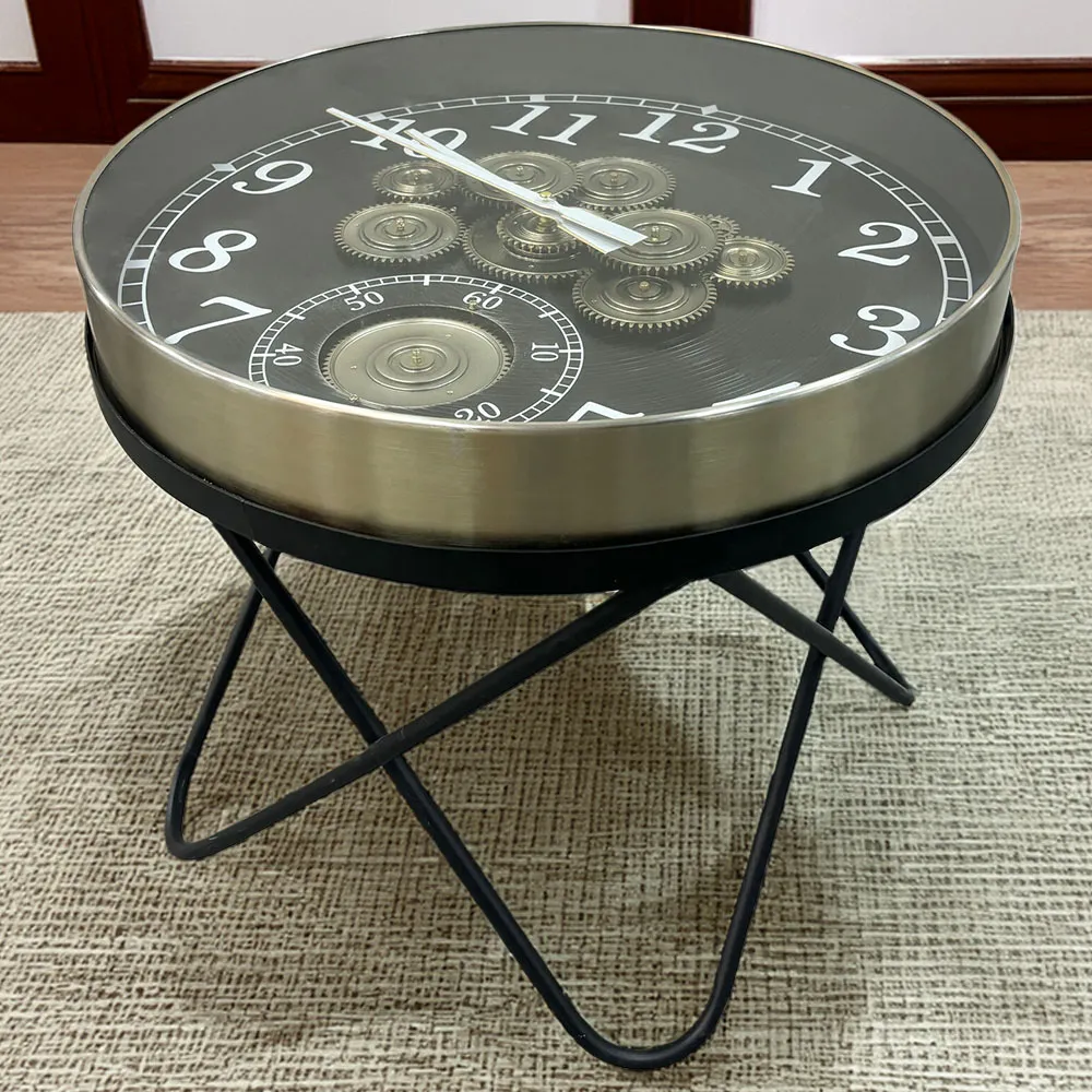 Clog Clock Round Side Table with Gear Design image