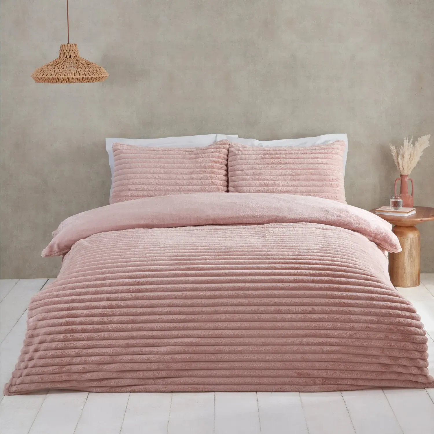 Colorado Single Size Faux Fur Duvet Set - Blush