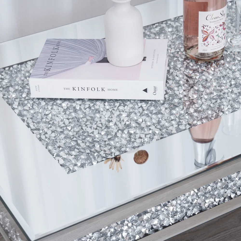 Comfy Living Rectangular Coffee Table with Crystal Detail