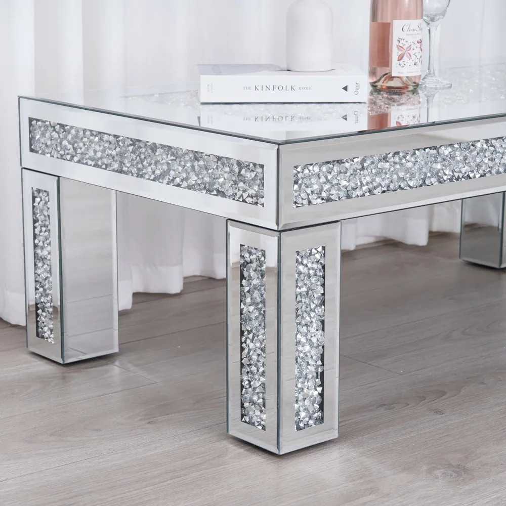 Comfy Living Rectangular Coffee Table with Crystal Detail