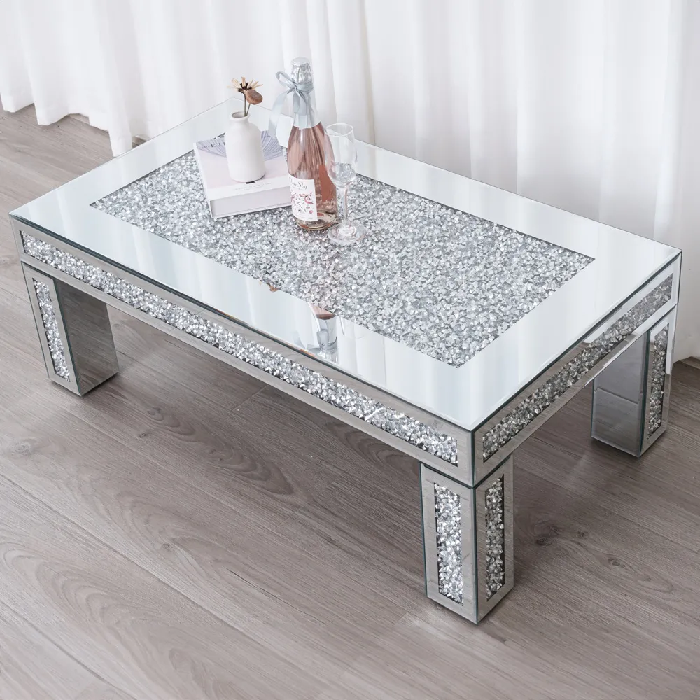 Comfy Living Rectangular Coffee Table with Crystal Detail