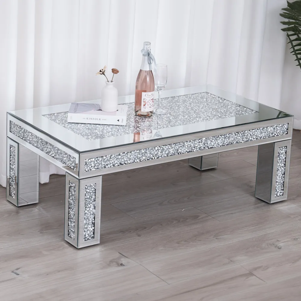 Comfy Living Rectangular Coffee Table with Crystal Detail
