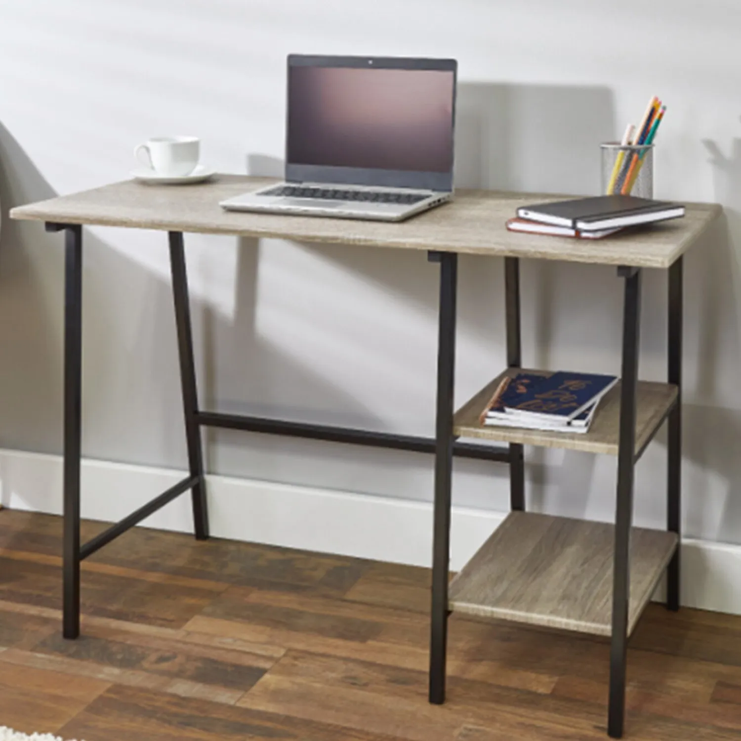 Computer Desk with Storage - Grey, Wood image