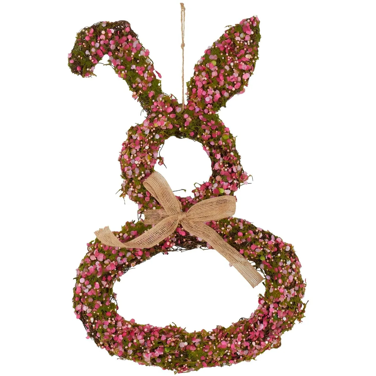 Confetti Bunny Wreath with Hessian Bow - Multicolor image