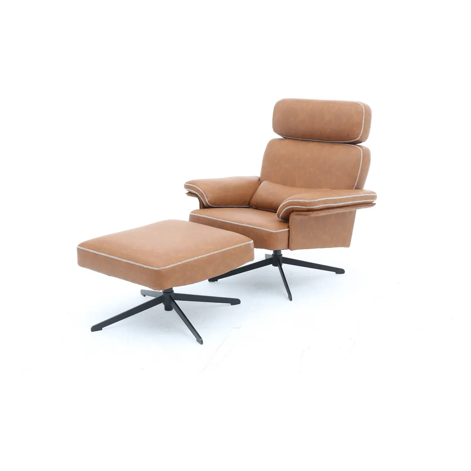 Conley Leather Armchair with Footstool - Brown