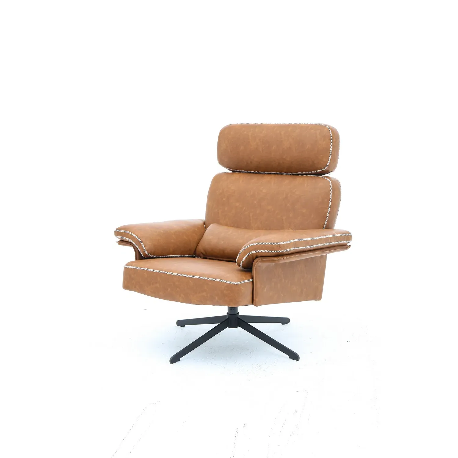 Conley Leather Armchair with Footstool - Brown